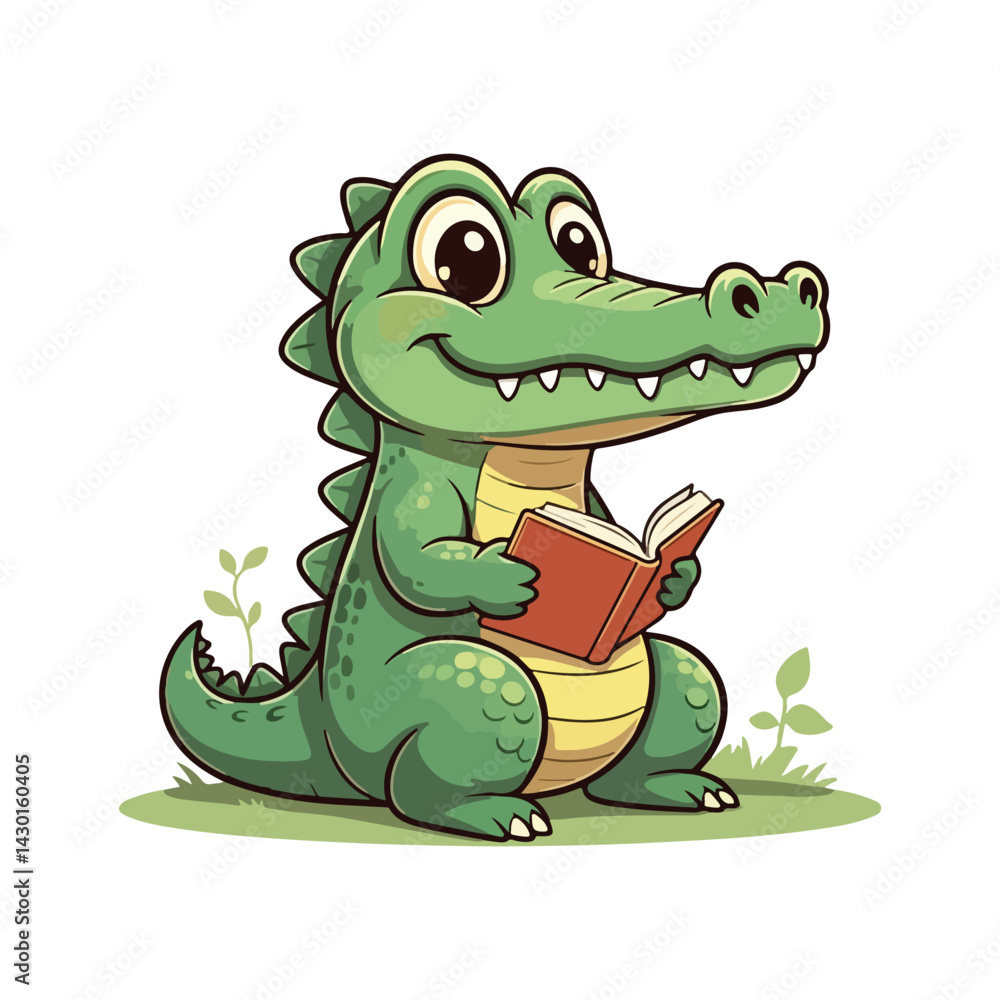 Fototapeta premium Cute Crocodile Waving Hand Cartoon Vector Icon Illustration. Animal Nature Icon Concept Isolated