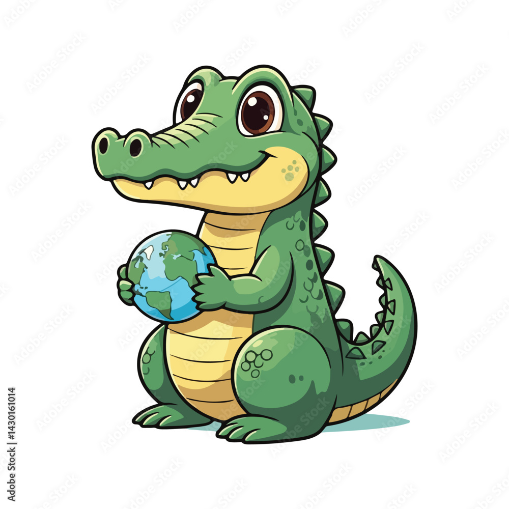 Fototapeta premium Cute Crocodile Waving Hand Cartoon Vector Icon Illustration. Animal Nature Icon Concept Isolated