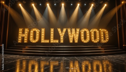 Hollywood Text Stage with Spotlights