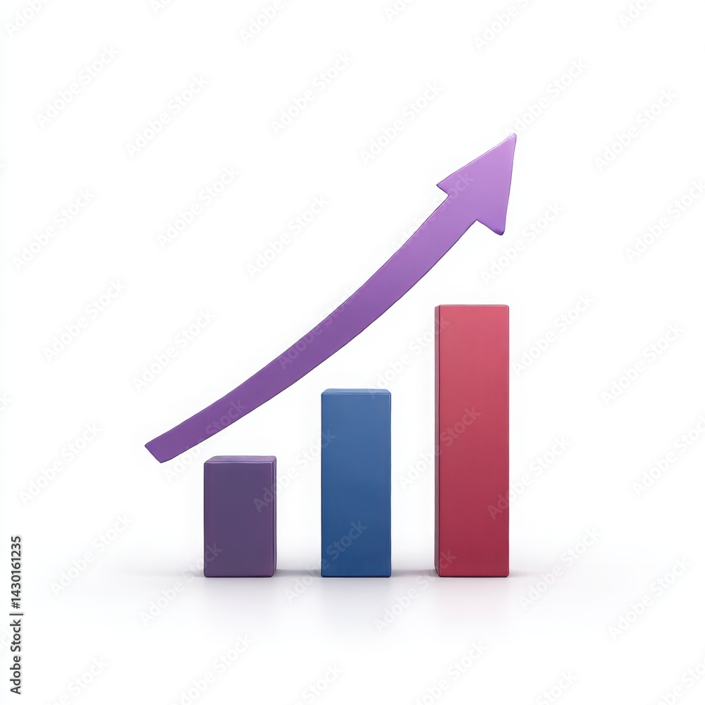3d rising bar graph with arrow isolated on white background 3d rising bar graph with arrow isolated on white background