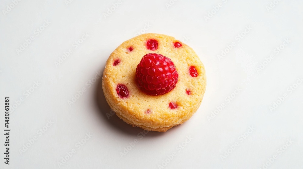 A cookie with raspberries and dark berries on a white background, showcasing the fresh ingredients. A cookie with raspberries and dark berries on a white background, showcasing the fresh ingredients.