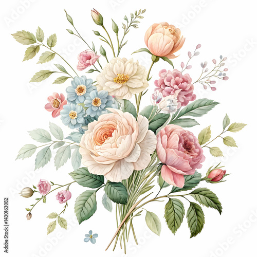 delicate watercolor flower illustrations with soft hues on white background