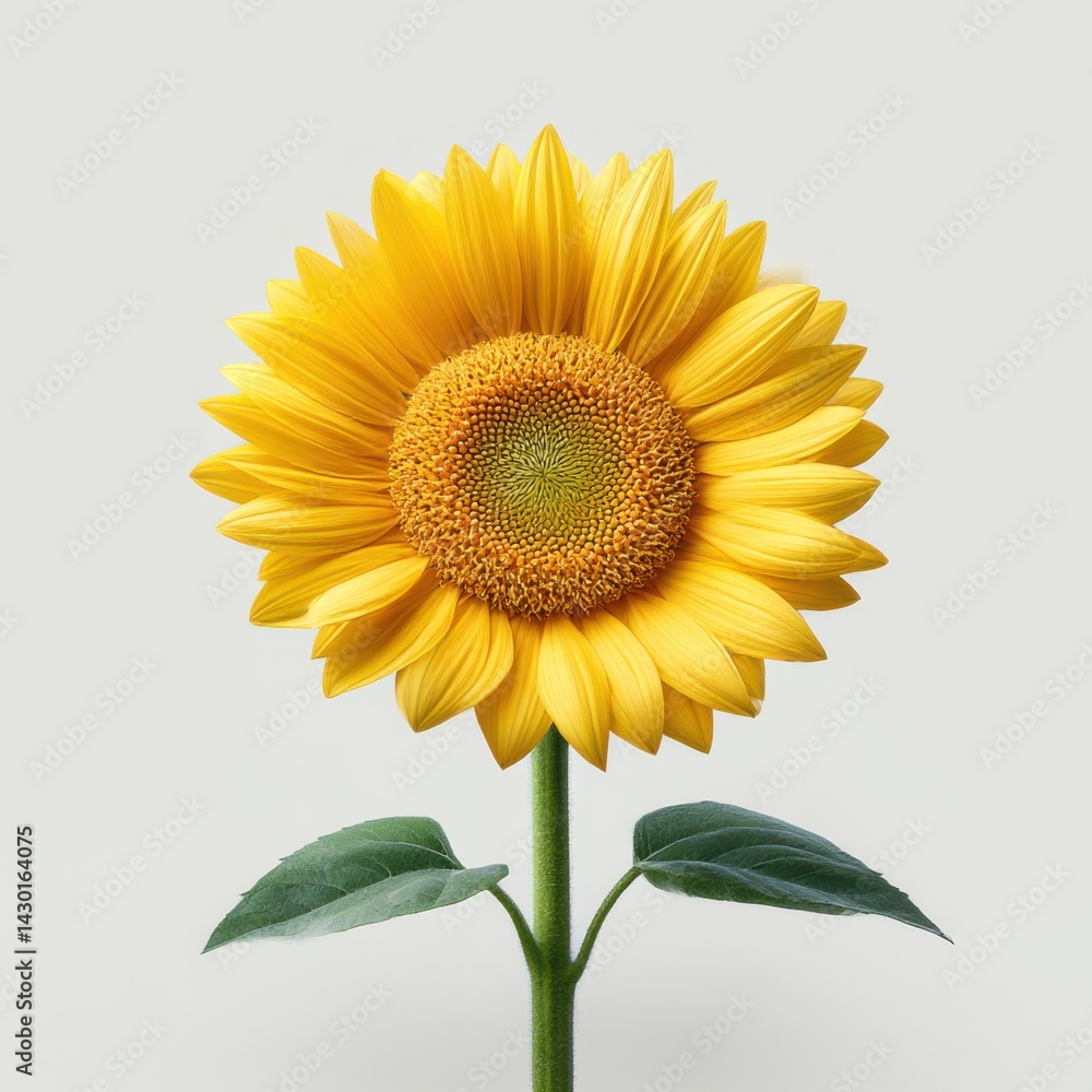 Fototapeta premium Close up of a vibrant sunflower with green leaves