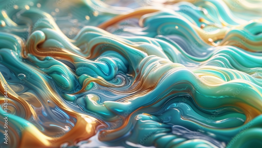 Obraz premium Abstract fluid art in vibrant turquoise and gold tones 