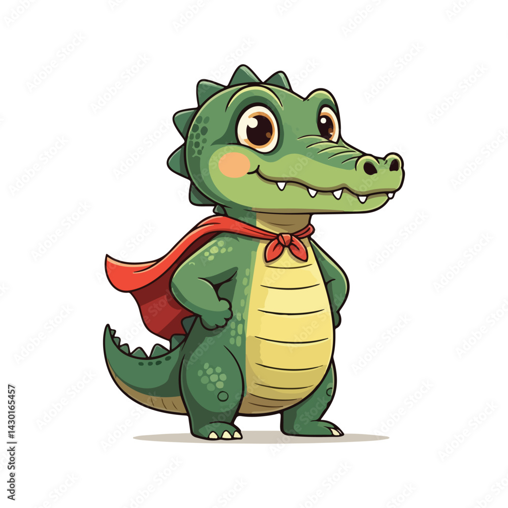 Fototapeta premium Cute Crocodile Waving Hand Cartoon Vector Icon Illustration. Animal Nature Icon Concept Isolated