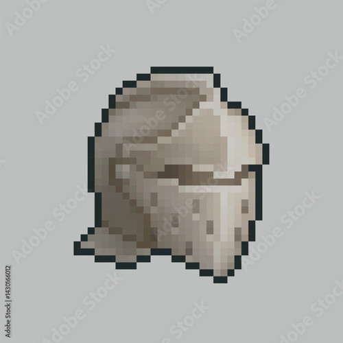 Iron helmet in pixel art design with isolated background