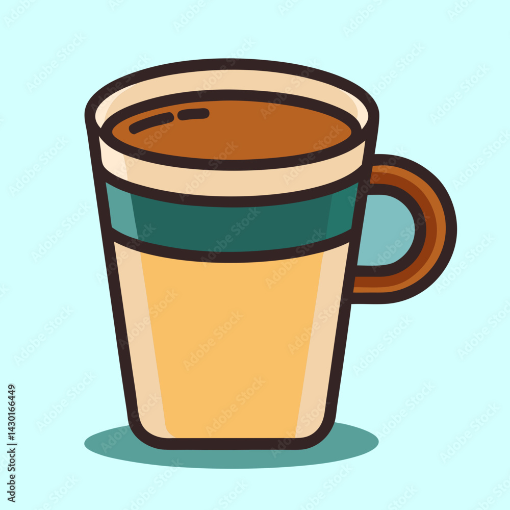 Stylized cartoon illustration of a full mug against a pastel backdrop Stylized cartoon illustration of a full mug against a pastel backdrop