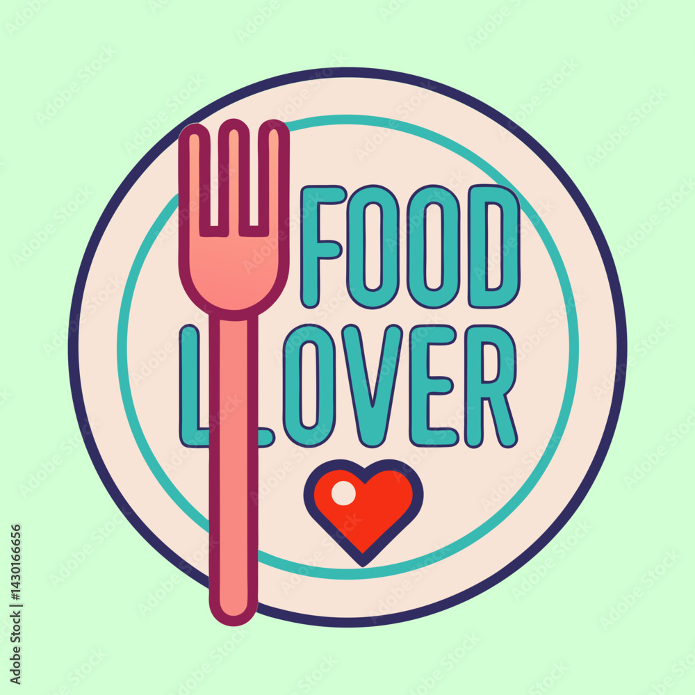 Fototapeta premium Food Lover graphic design with fork and heart on plate background