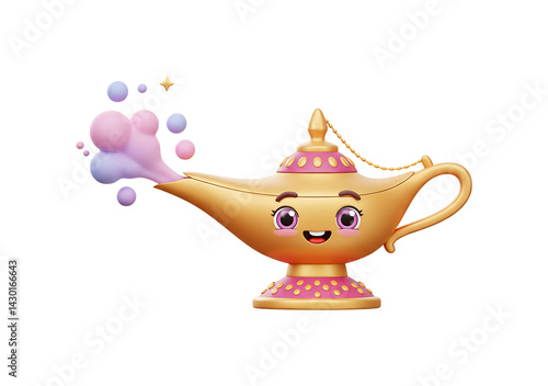 魔法のランプ 可愛い笑顔 虹色煙 幻想的