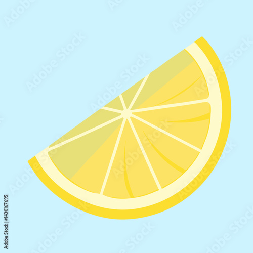A brightly colored lemon wedge on a light blue background illustration