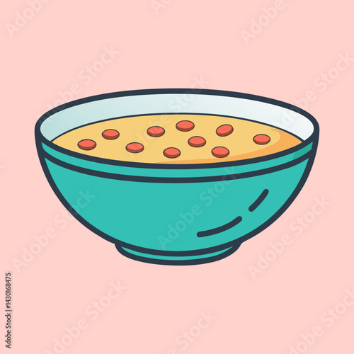 Illustration of a tasty bowl of soup, ready to be eaten, served nicely