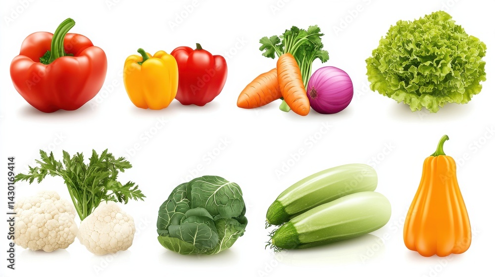 A variety of fresh vegetables including broccoli, parsley, orange bell pepper, eggplant, zucchini, yellow bell pepper, A variety of fresh vegetables including broccoli, parsley, orange bell pepper, eggplant, zucchini, yellow bell pepper,