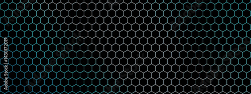 Hexagonal gaming honeycomb abstract background. Hexagon technology futuristic dark vector abstract background with blue and pink colored bright flashesunder hexagon. 