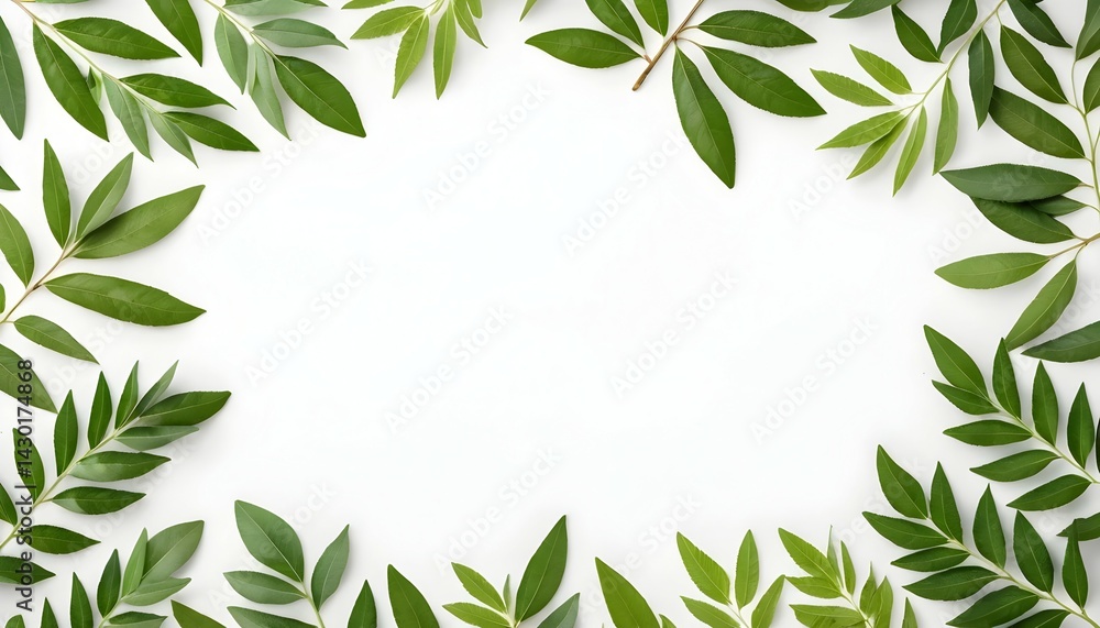 Arrangement of Green Leaves Creating a Frame Around a White Space Arrangement of Green Leaves Creating a Frame Around a White Space