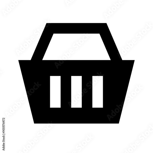 Illustration of a simple black shopping basket with a handle and three vertical white rectangles inside it