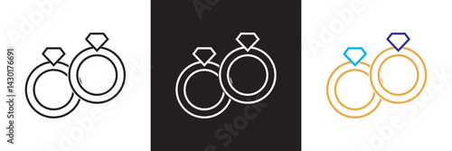 Engagement rings, wedding ring icon. Vector for websites, mobile interfaces, presentations, banner, visual branding etc. Vector illustration. isolated on white and black background. EPS 10