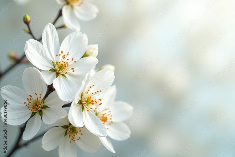 Delicate white blossoms against a pristine backdrop , simple, calm Delicate white blossoms against a pristine backdrop , simple, calm