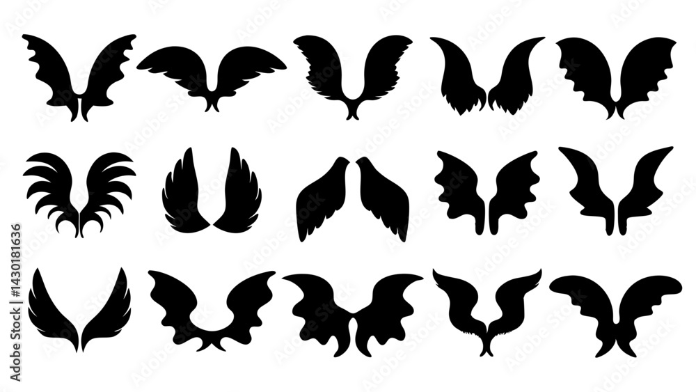 Naklejka premium set of wing silhouette vector on white background