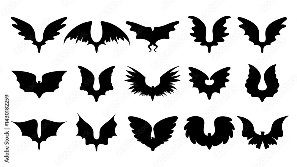 Fototapeta premium set of wing silhouette vector on white background