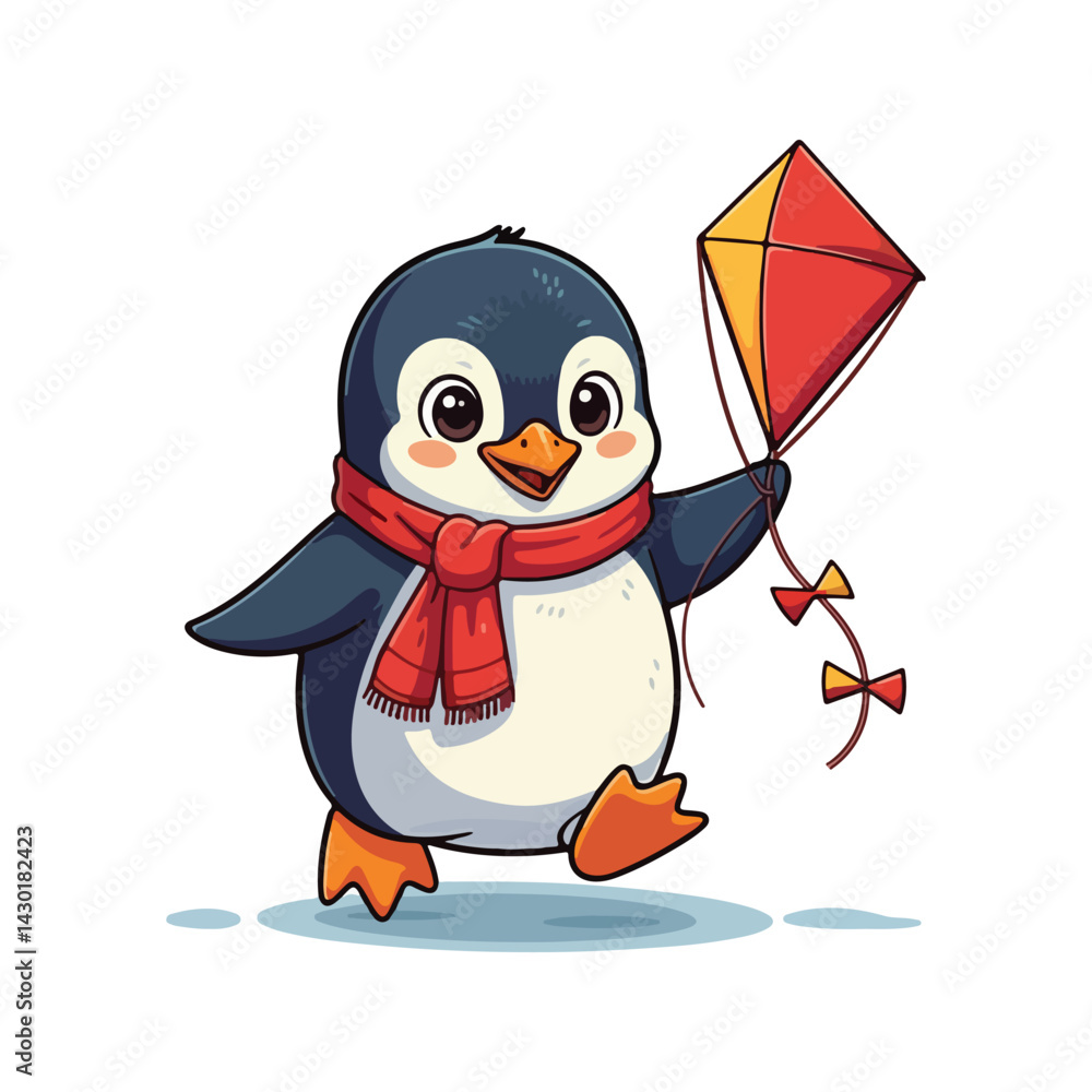 Obraz premium Cute Penguin Standing Cartoon Vector Icon Illustration Animal Nature Icon Isolated Flat Vector