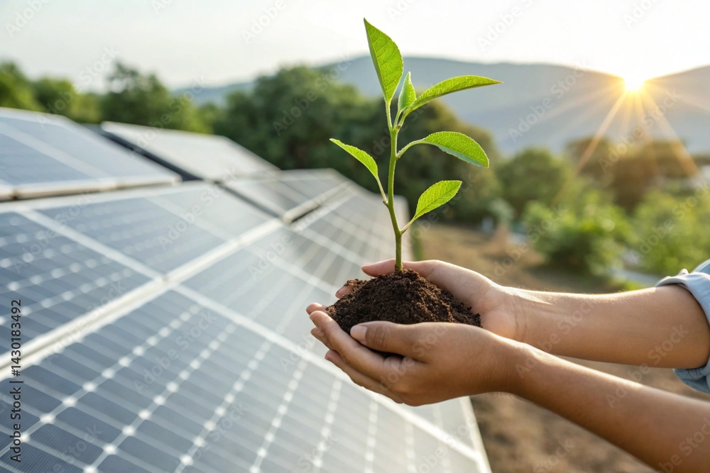A small green plant held gently in the hands, symbolizing environmental care and sustainability.