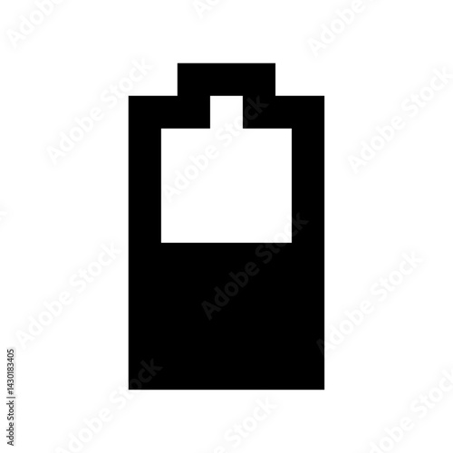 Illustration of a simple black and white battery icon with charge indicator near the top center area