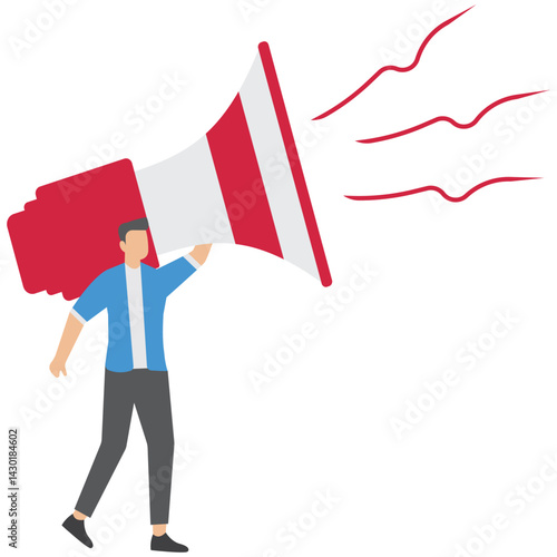 Confident businessman speak out loud on megaphone showcasing leadership and storytelling skill