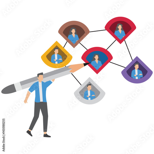Businessman connect networking chart with pencil symbolizing social connection for business opportunity