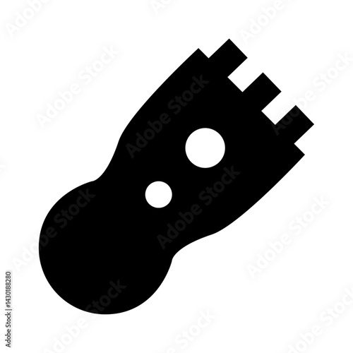 Illustration of an abstract black shape with three prongs and two circles on a white background view