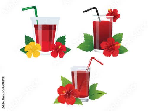 vector illustration of a mexican drink Agua de Jamaica (Hibiscus Flower Drink)