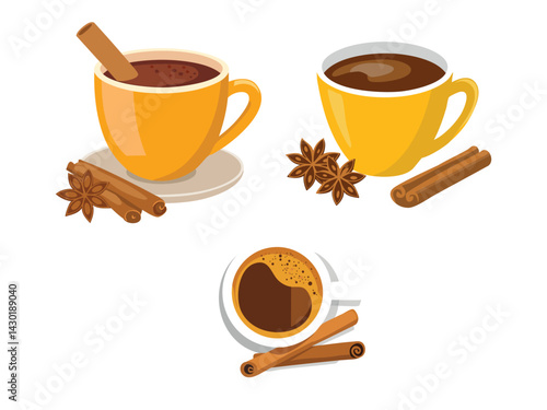 vector illustration of a mexican drink Café de Olla (Coffee Brewed with Cinnamon and Piloncillo)