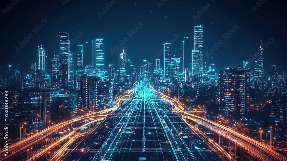 Fototapeta premium Futuristic Cityscape at Night