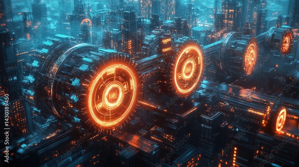 Futuristic Cityscape with Glowing Elements Futuristic Cityscape with Glowing Elements