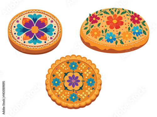 vector illustration of a mexican food Pan de Muerto (Sweet Bread for Day of the Dead)