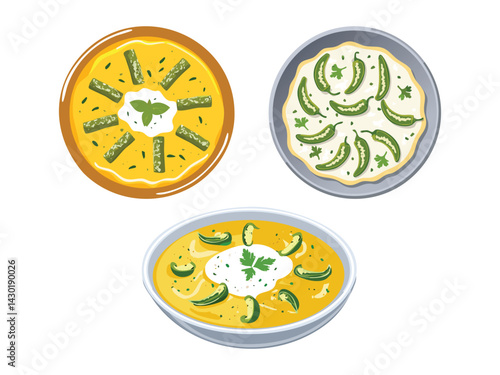 vector illustration of a mexican food Rajas con Crema (Roasted Poblano Strips in Cream)