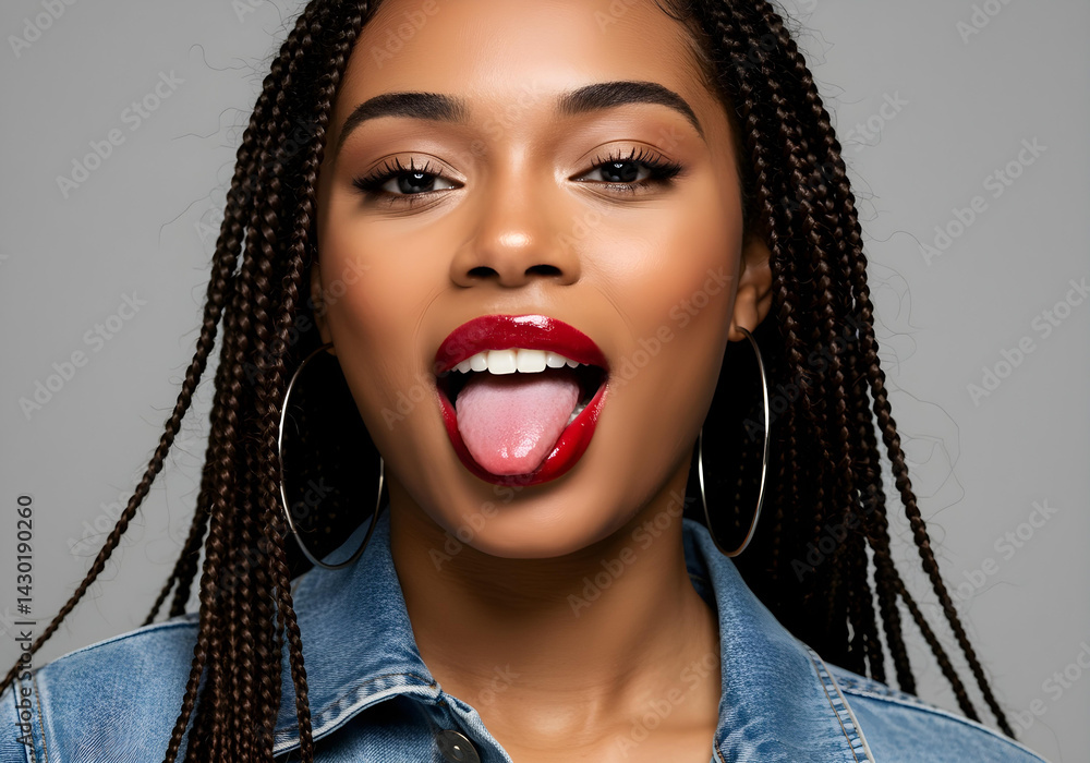 close-up beauty portrait of expressive model with bold red lipstick showing excitement on minimalist background
close-up beauty portrait of expressive model with bold red lipstick showing excitement on minimalist background