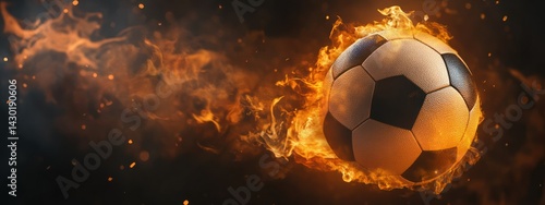 A flaming soccer ball in motion, symbolizing energy and excitement in sports.