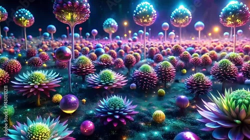 Fantasy Bioluminescent Alien Flora World 4K Stock Video.