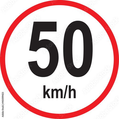 round 50 kilometers per hour speed limit road sign with red border and white background for traffic control