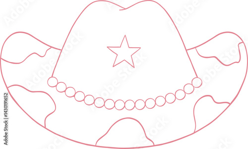 Girly Cowgirl Hat Coquette Bow Valentine Outline Illustration