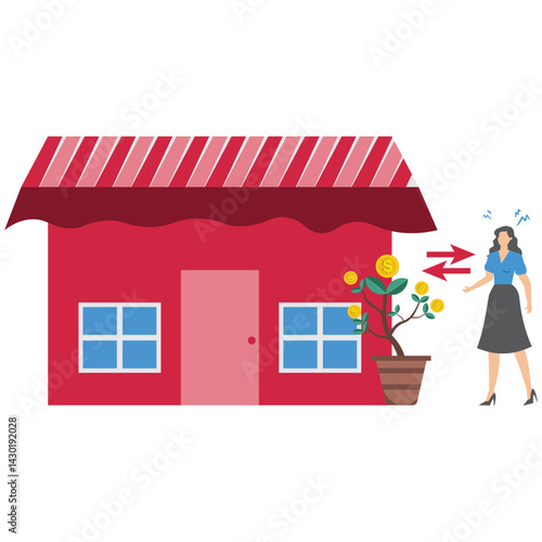 Businesswoman think between paying off mortgage and investing in stock market for profit symbolizing tough financial decision