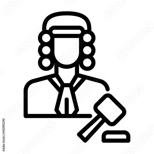 Judge avatar outline icon. justice black line illustration.