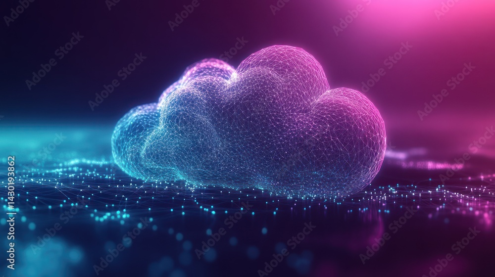 Fototapeta premium A glowing digital cloud representation with vibrant colors and a futuristic aesthetic.