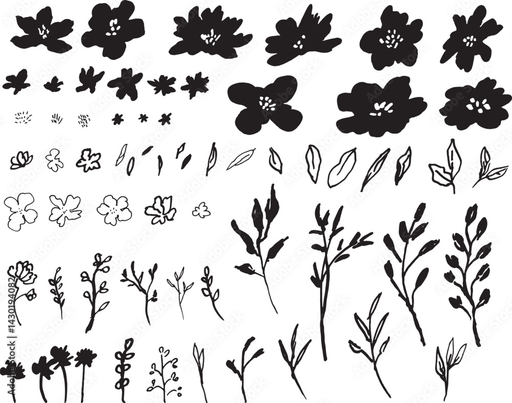 black and white flowers handdrawing black and white flowers handdrawing