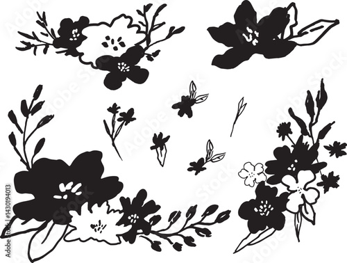black and white flowers handdrawing