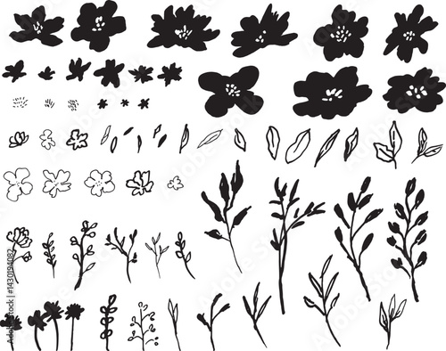 black and white flowers handdrawing