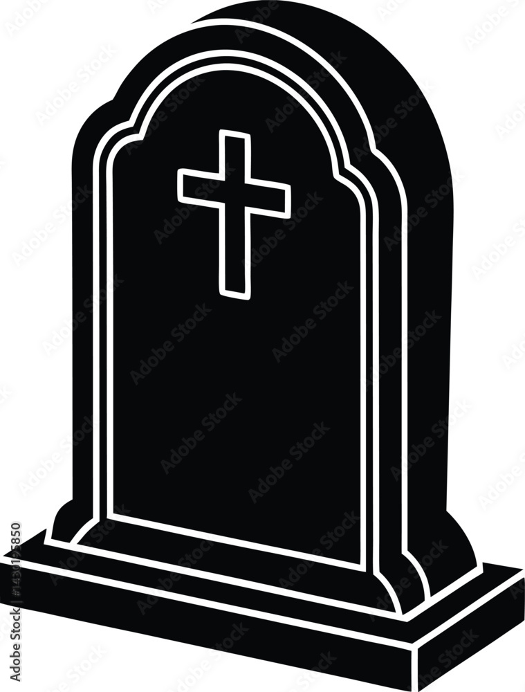 Fototapeta premium Headstone Silhouette Vector – Simple Black Memorial Illustration