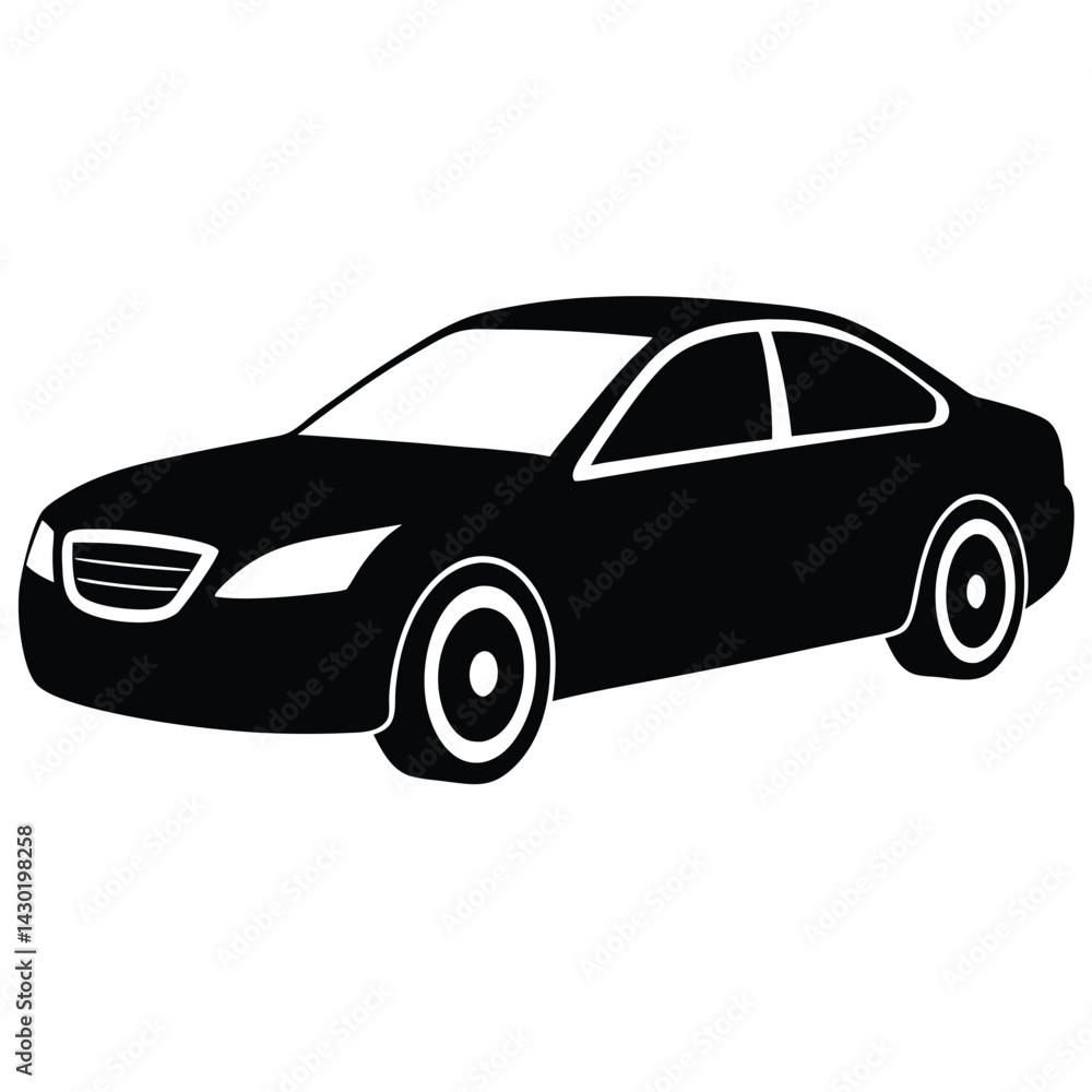 Fototapeta premium Front Side View of A Sedan Car Vector – Modern Vehicle Illustration for Automotive, Transport & Design Projects