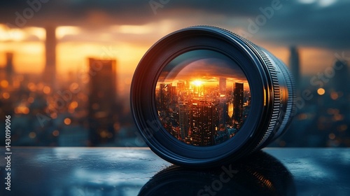 Obraz na płótnie Cityscape Sunset Through a Lens w salonie
