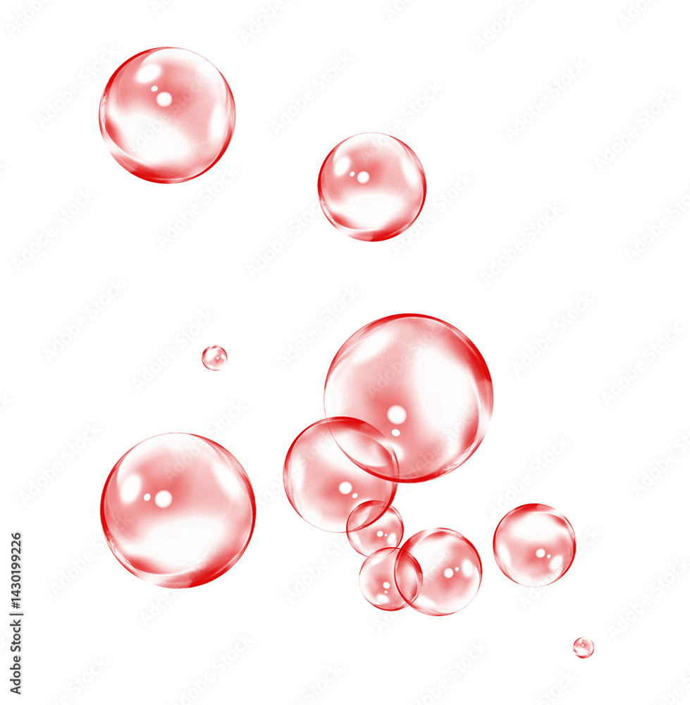 Cluster of red glossy bubbles in soft floating arrangement. Cluster of red glossy bubbles in soft floating arrangement.